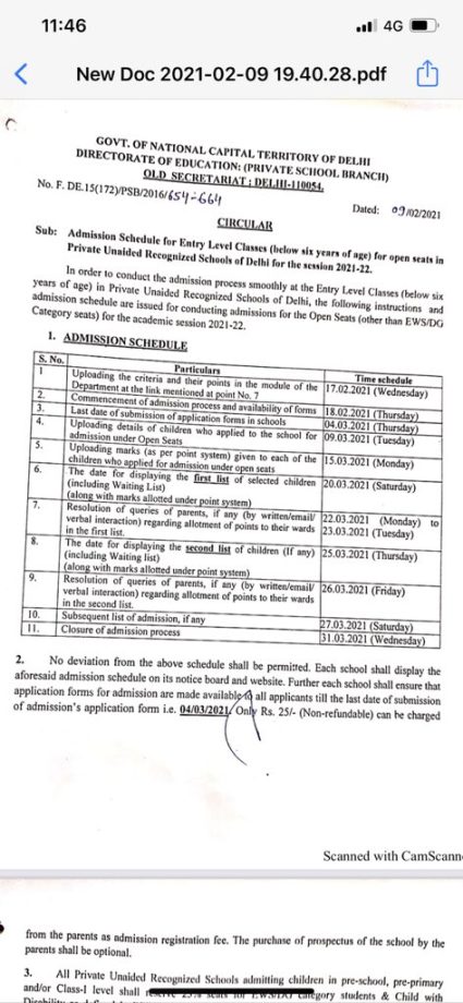 Delhi Nursery admissions 2021