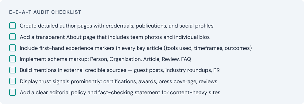 E-E-A-T Audit Checklist