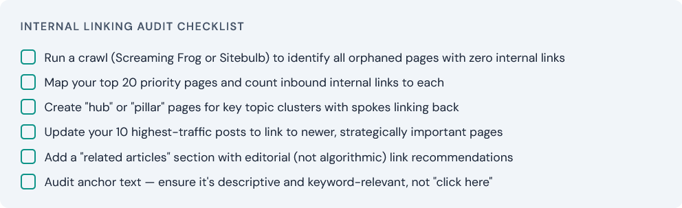 Internal Linking Audit Checklist